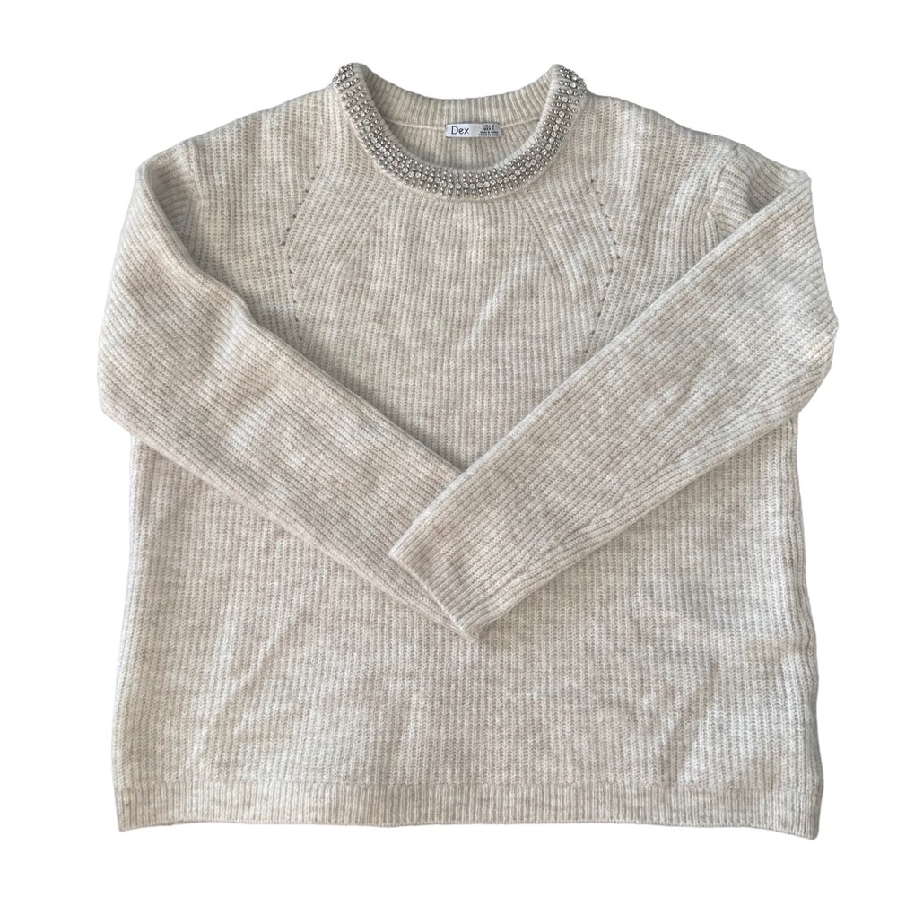 Dex Soft Knit Sweater with Rhinestones detailed neckline Size Small